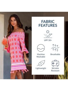 NWT Cabana Life Coral Geo Off The Shoulder Dress